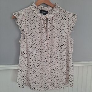 DKNY Women's Sleeveless Blouse - White with Black Dots